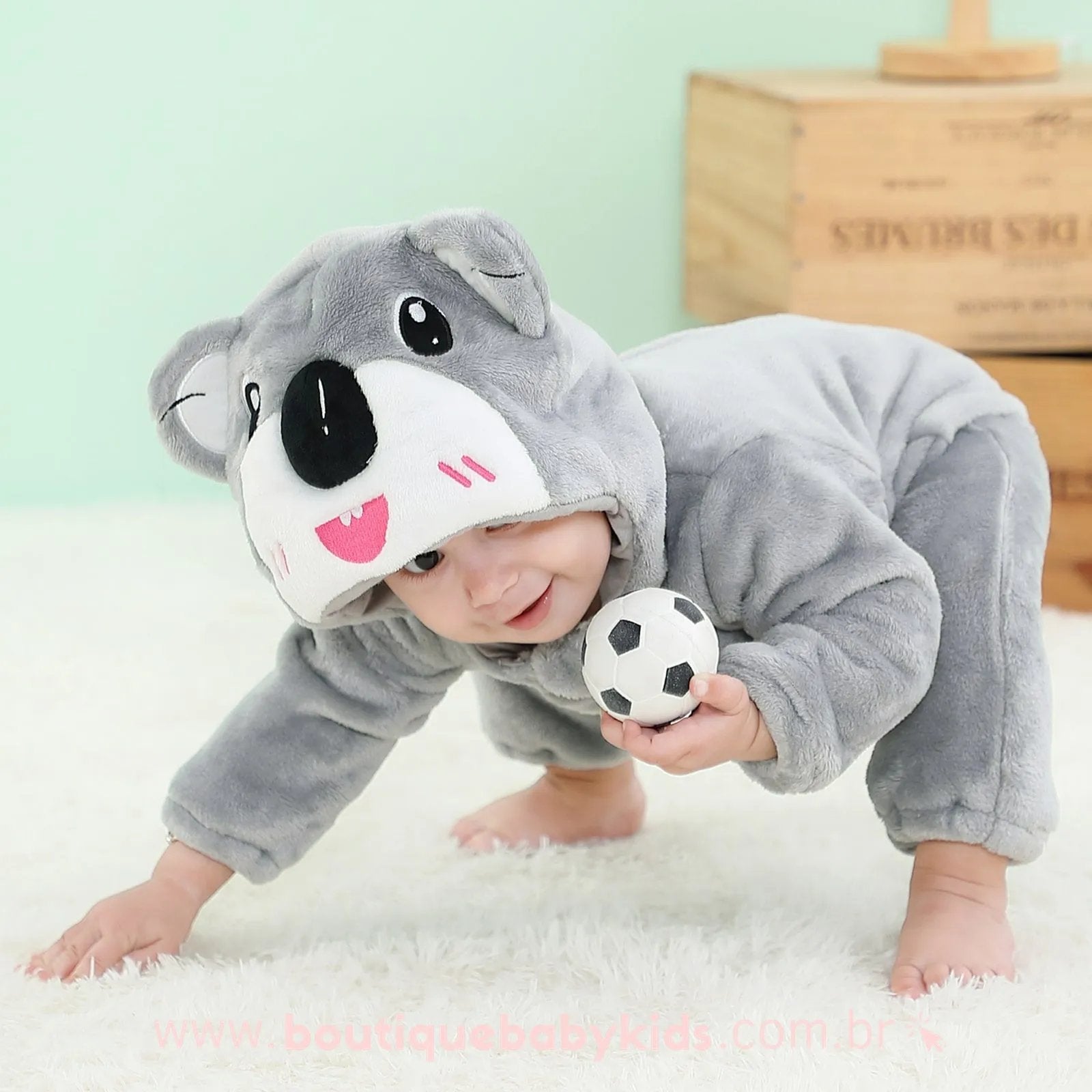 Macacão Bebê Inverno Fantasia Bichinho Coala Cinza - Frete Grátis - Boutique Baby Kids
