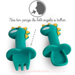 Kit Talheres em Silicone Dinossauro Verde - Boutique Baby Kids