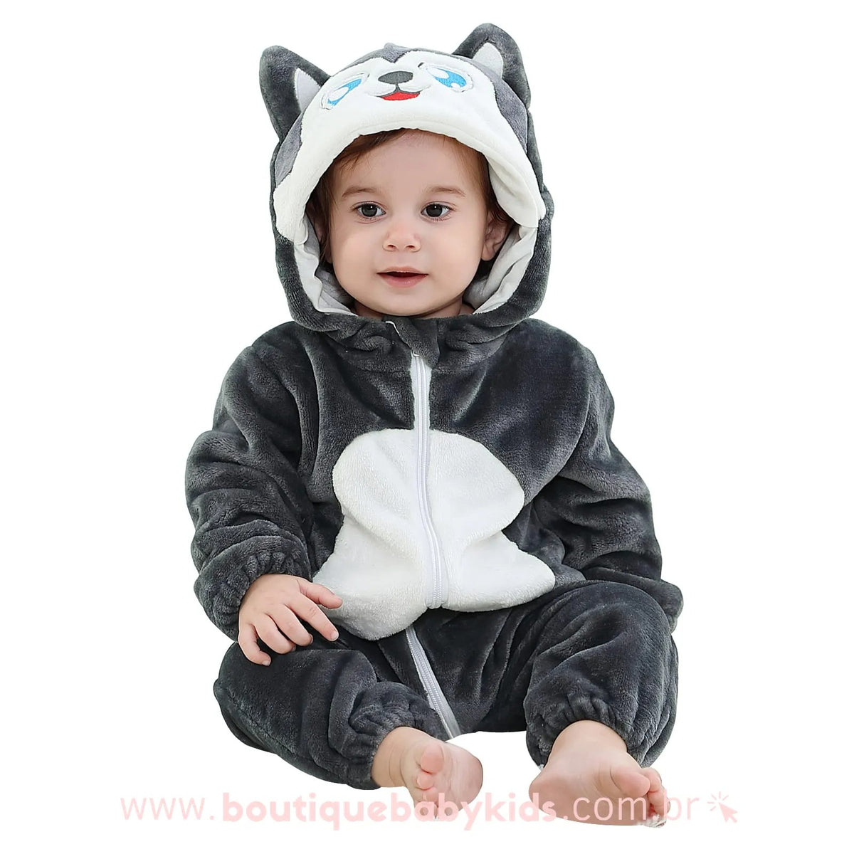 Macacão Bebê Inverno Fantasia Lobinho Cinza - Frete Grátis - Boutique Baby Kids