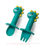 Kit Talheres em Silicone Dinossauro Verde - Boutique Baby Kids