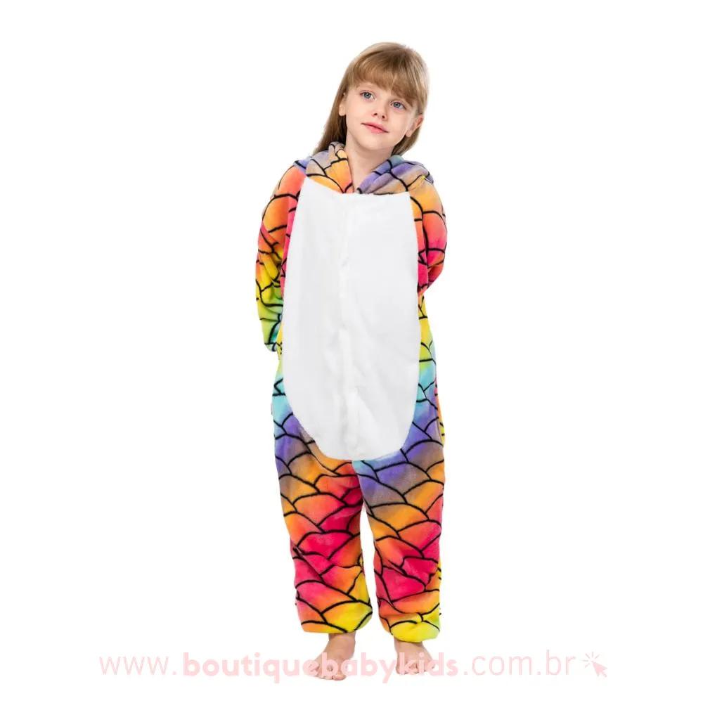 Macacão Pijama Infantil Kigurumi Fantasia Unicórnio Escamas Colorido - Boutique Baby Kids