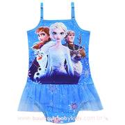 Maiô Infantil Disney Princesas Frozen com Tule Azul - Boutique Baby Kids