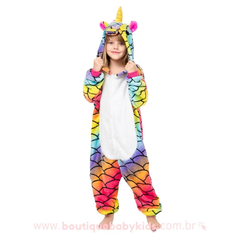 Macacão Pijama Infantil Kigurumi Fantasia Unicórnio Escamas Colorido - Boutique Baby Kids