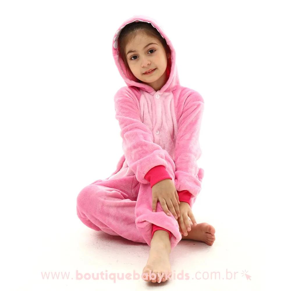 Pijama Infantil Fantasia Kigurumi Stitch Angel Rosa - Frete Grátis