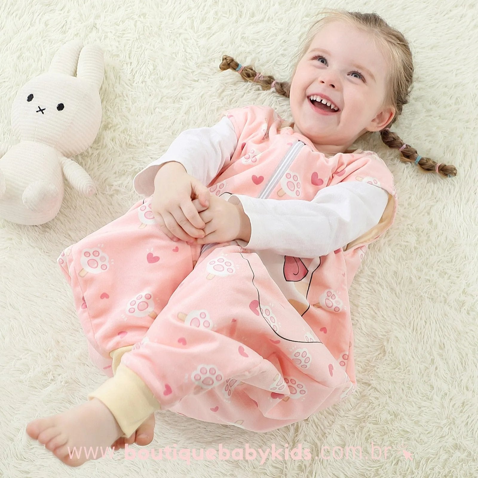 Saco de Dormir Infantil Gatinha Rosa - 1 a 6 Anos - Frete Grátis - Boutique Baby Kids
