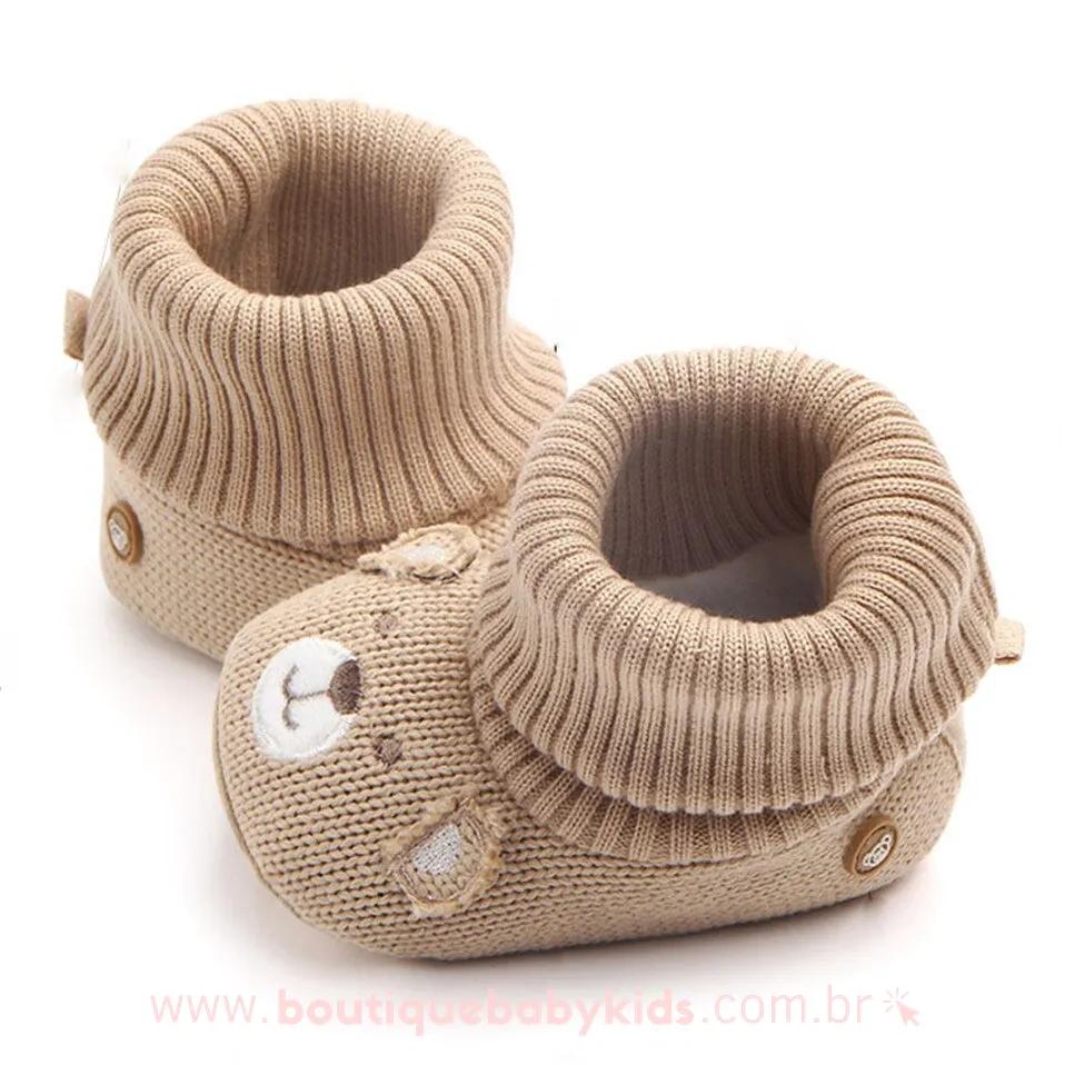 Bota Bebê Tricot Ursinho Bege - Boutique Baby Kids