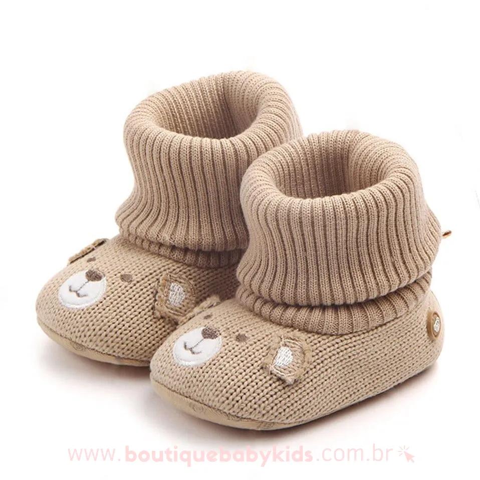 Bota Bebê Tricot Ursinho Bege - Boutique Baby Kids