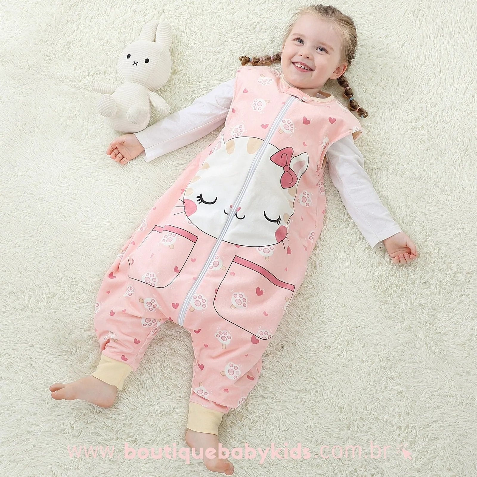 Saco de Dormir Infantil Gatinha Rosa - 1 a 6 Anos - Frete Grátis - Boutique Baby Kids