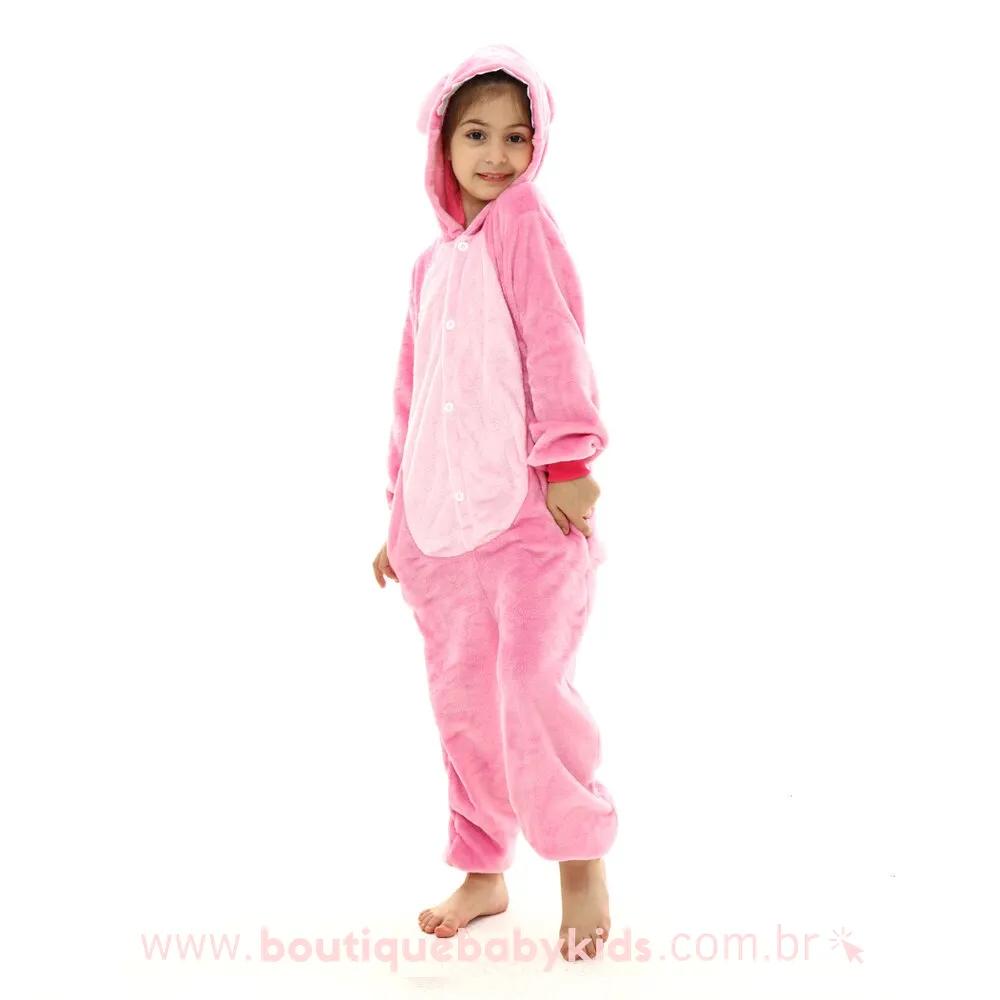 Pijama Infantil Fantasia Kigurumi Stitch Angel Rosa - Frete Grátis - Boutique Baby Kids