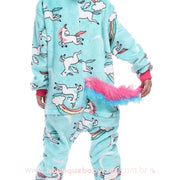 Pijama Infantil Fantasia Unicórnio Estampado Azul - Frete Grátis