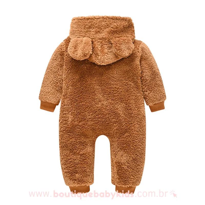 Macacão Bebê Ursinho Pelúcia com Capuz Caramelo - Boutique Baby Kids