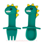 Kit Talheres em Silicone Dinossauro Verde - Boutique Baby Kids