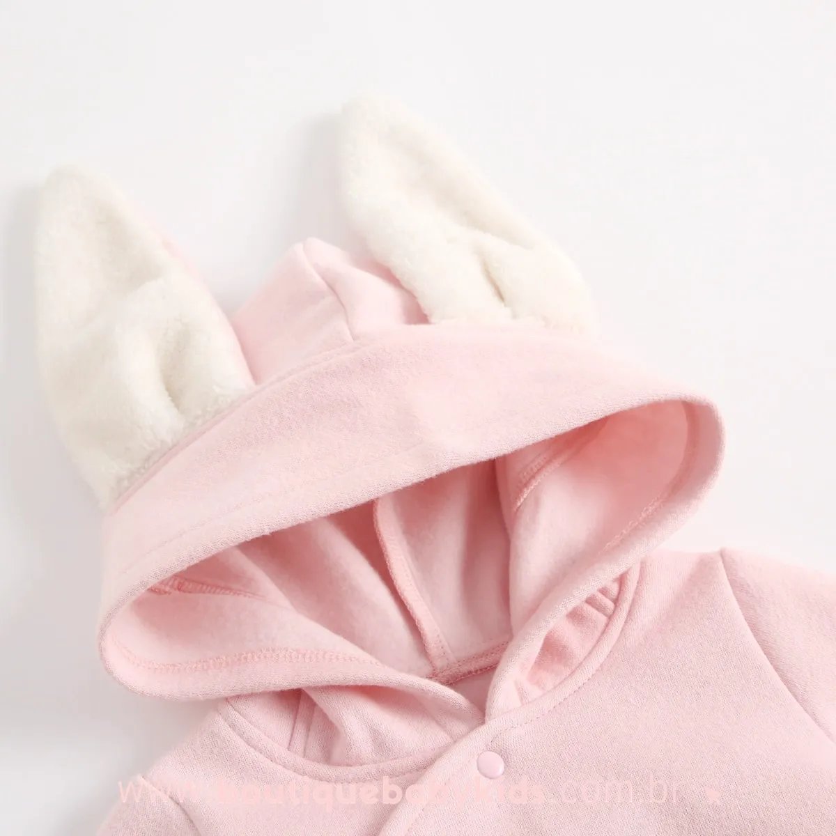 Macacão Bebê Coelhinha Rosa Capuz de Orelhinhas - Frete Grátis - Boutique Baby Kids