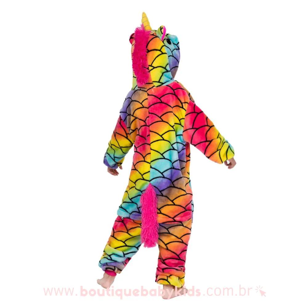 Macacão Pijama Infantil Kigurumi Fantasia Unicórnio Escamas Colorido - Boutique Baby Kids