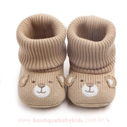 Bota Bebê Tricot Ursinho Bege - Boutique Baby Kids