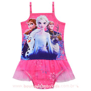 Maiô Infantil Disney Princesas Frozen com Tule Rosa - Boutique Baby Kids