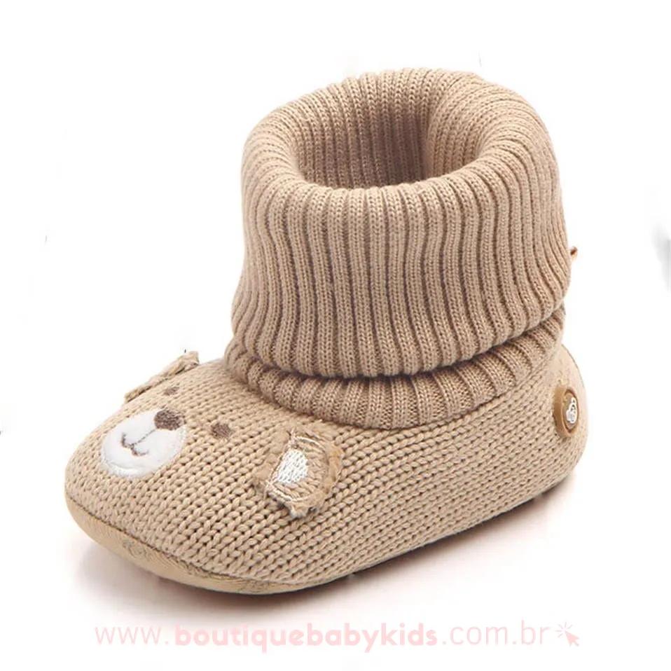 Bota Bebê Tricot Ursinho Bege - Boutique Baby Kids