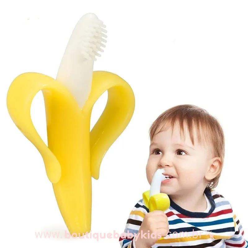 Mordedor Bebê Massageador de Gengiva Banana em Silicone