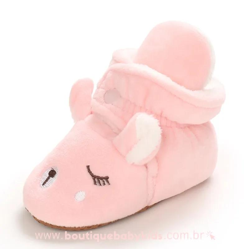 Botinha Bebê Forrada Ursinha Rosa
