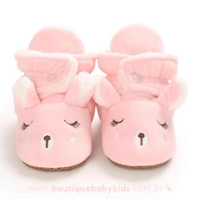 Botinha Bebê Forrada Ursinha Rosa
