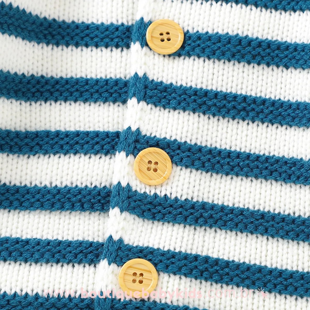 Macacão Bebê Inverno Tricot Listrado Ursinho Azul - Boutique Baby Kids