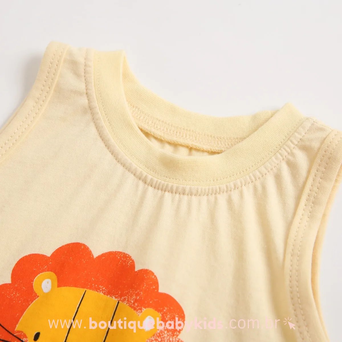 Conjunto Bebê Estampa Leãozinho Regata Short 2 Peças Bege - Boutique Baby Kids