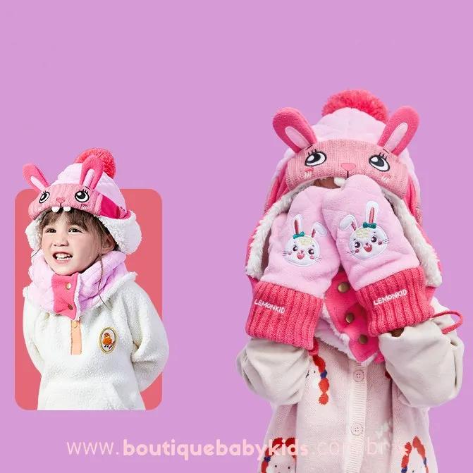 Gorro Infantil Inverno Coelhinha Rosa com Pelos - 1 a 6 Anos - Boutique Baby Kids