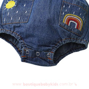 Body Bebê Jeans Arco-Íris com Suspensório