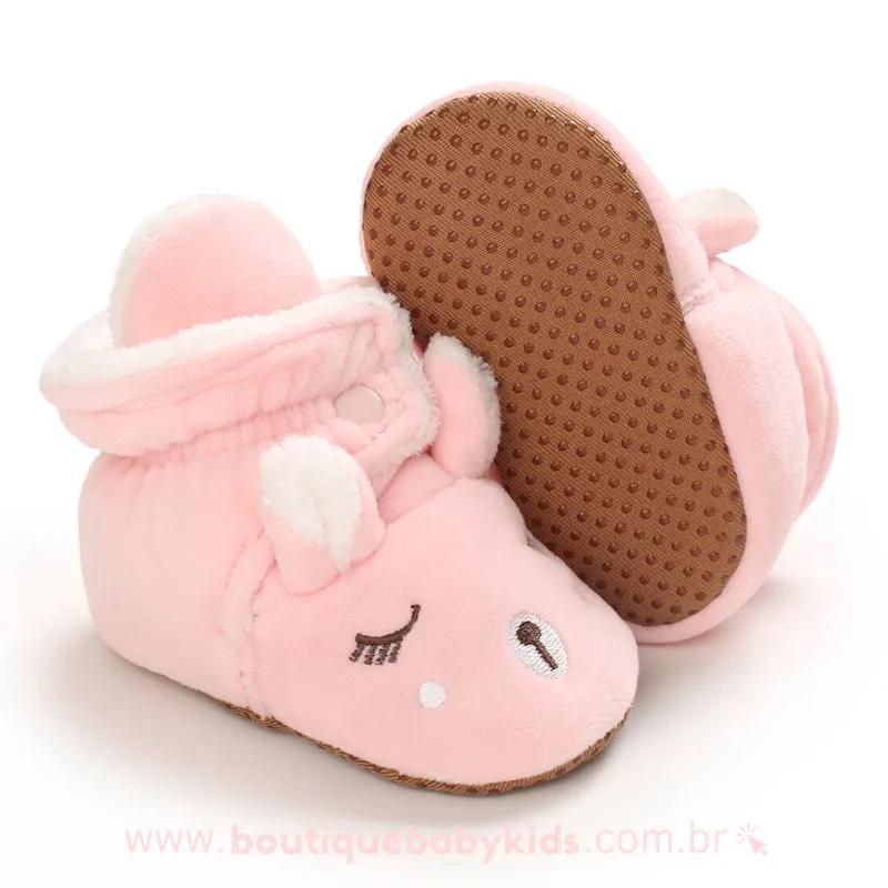 Botinha Bebê Forrada Ursinha Rosa