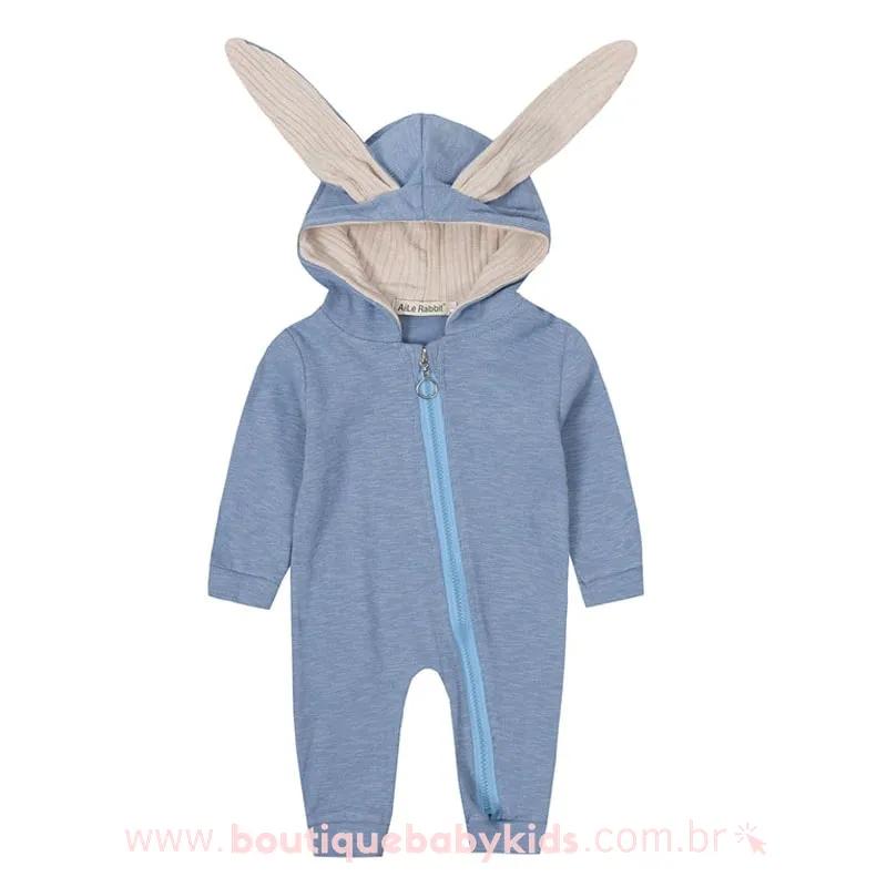 Macacão Bebê Capuz Coelhinho Azul - Boutique Baby Kids