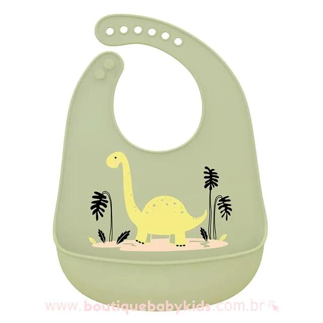 Babador de Silicone Dinossauro com Cata Migalhas - Boutique Baby Kids