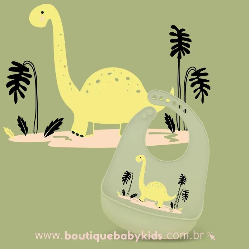 Babador de Silicone Dinossauro com Cata Migalhas - Boutique Baby Kids
