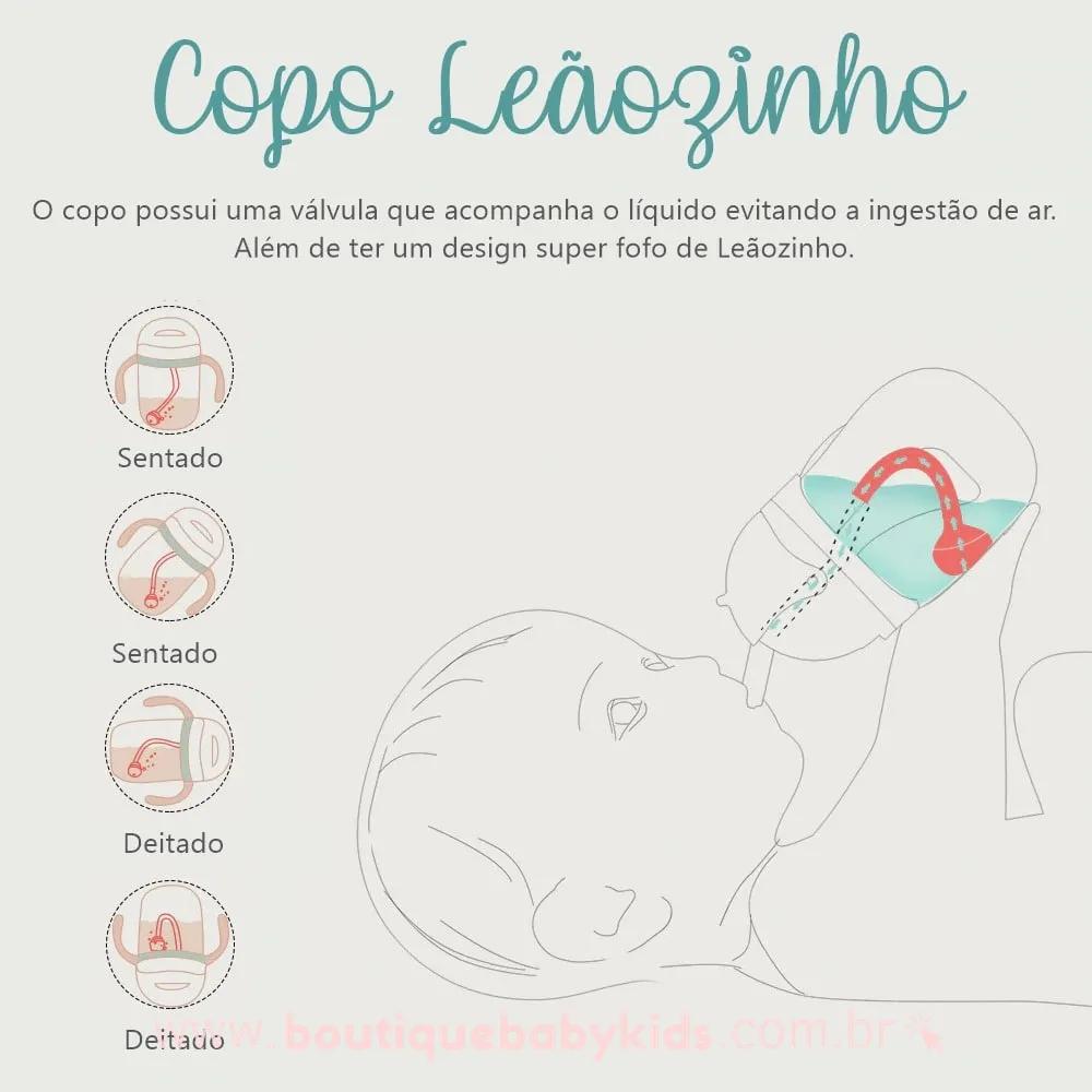 Copo com Alça e Canudo Leãozinho 260ml - Boutique Baby Kids