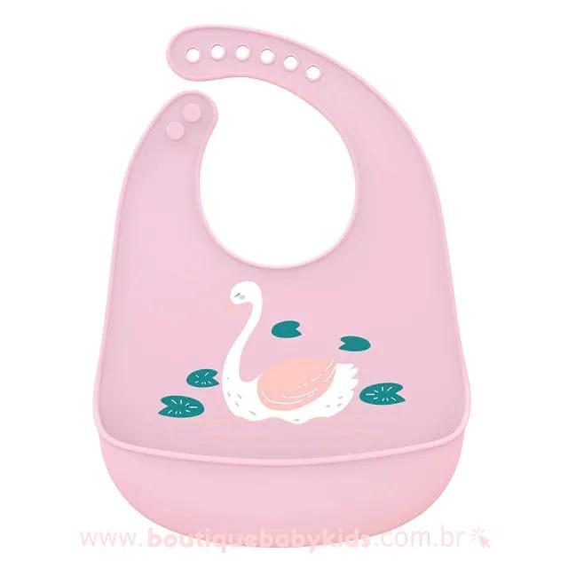 Babador de Silicone Cisne Rosa com Cata Migalhas - Boutique Baby Kids