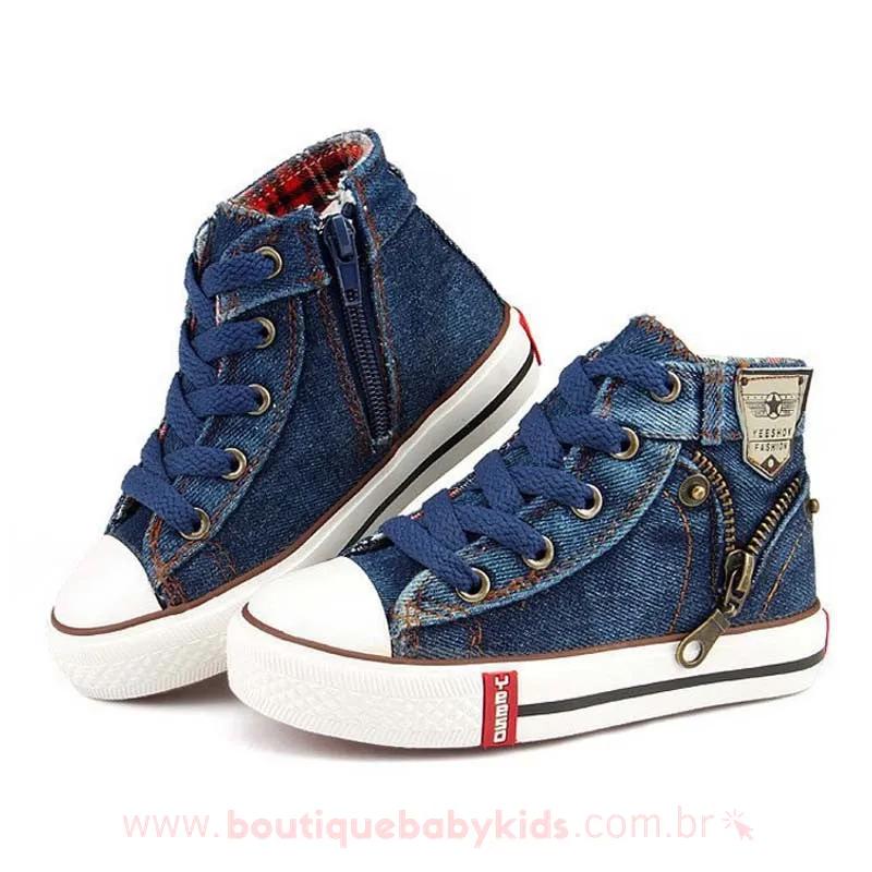 Tênis Infantil Jeans Cano Alto Azul com Zíper - Boutique Baby Kids