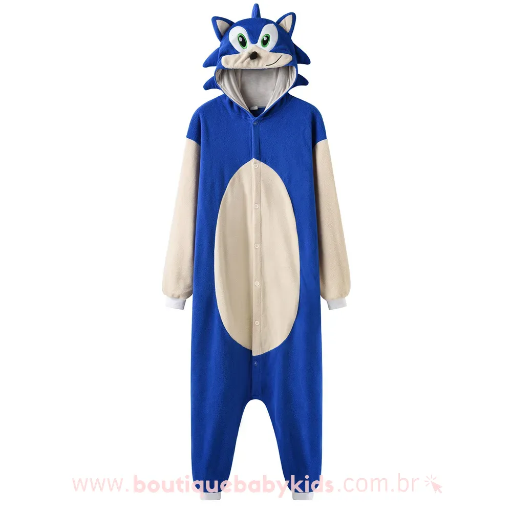 Macacão Pijama Infantil Fantasia Sonic Azul - Boutique Baby Kids