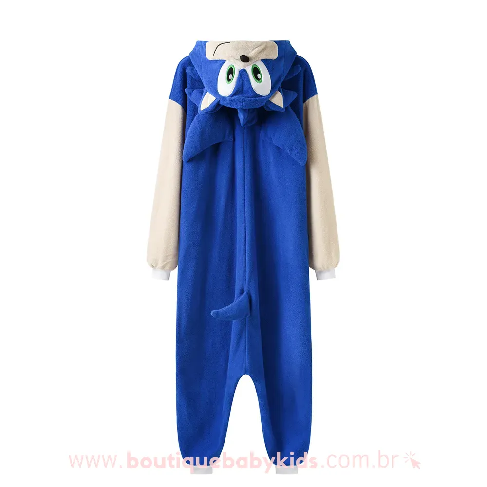 Macacão Pijama Infantil Fantasia Sonic Azul - Boutique Baby Kids