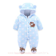 Macacão Bebê Inverno Acolchoado Ursinho Azul com Capuz - Boutique Baby Kids